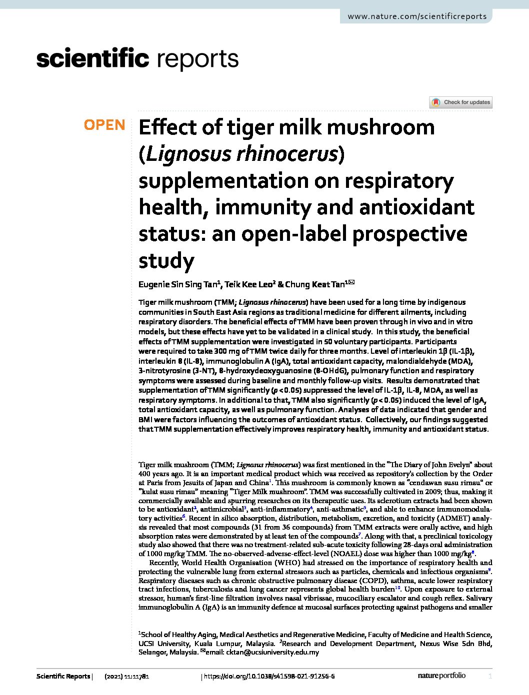 Tiger Milk Mushroom – Scientific Reports